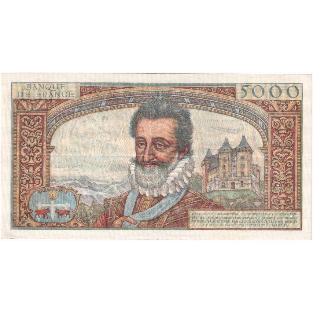 Francia, 5000 Francs, Henri IV, 1957-02-07, E.2, BC+