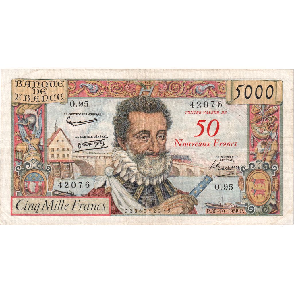 Francia, 50 Nouveaux Francs on 5000 Francs, Henri IV, 1958-10-30, O.95, BB