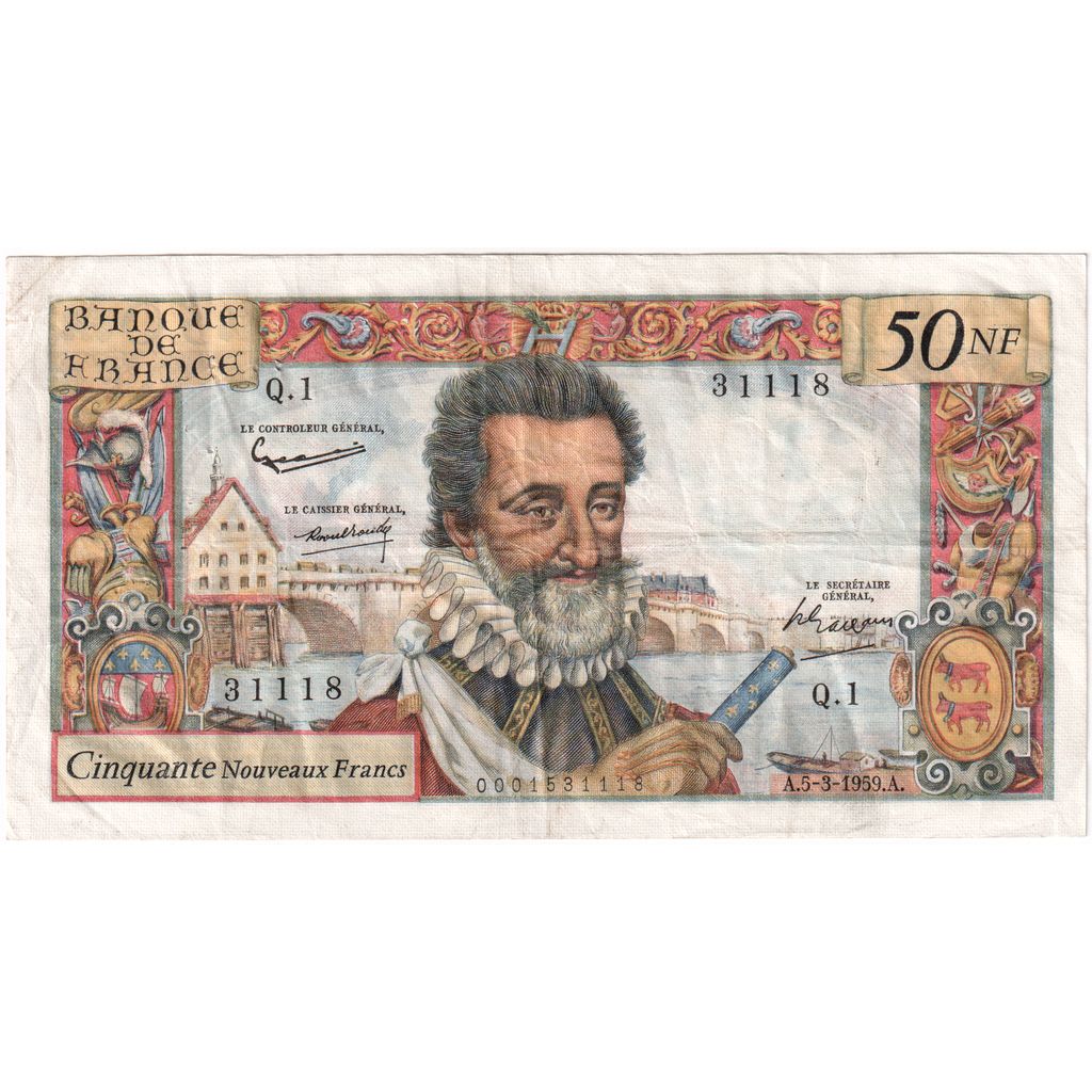 France, 50 Nouveaux Francs, Henri IV, 1959-03-05, Q.1, TB+