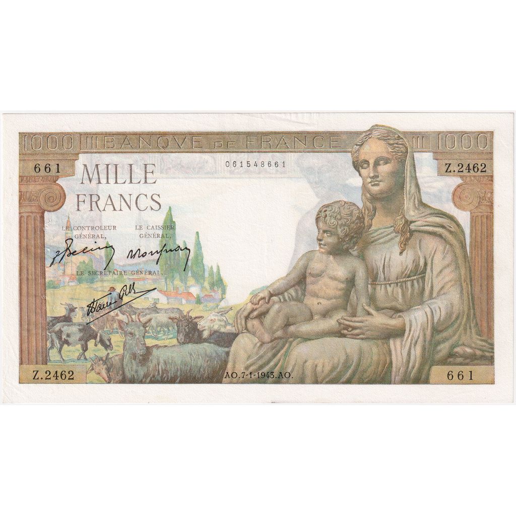 Frankreich, 1000 Francs, Déesse Déméter, 1943-01-07, Z.2462, SS