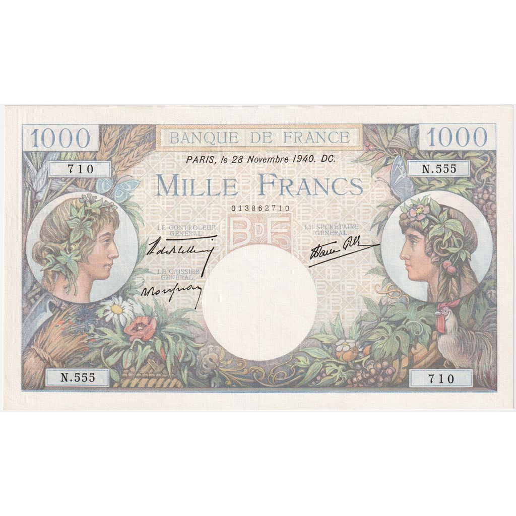 France, 1000 Francs, Commerce et Industrie, 1940-11-28, N.555, UNC(65-70)