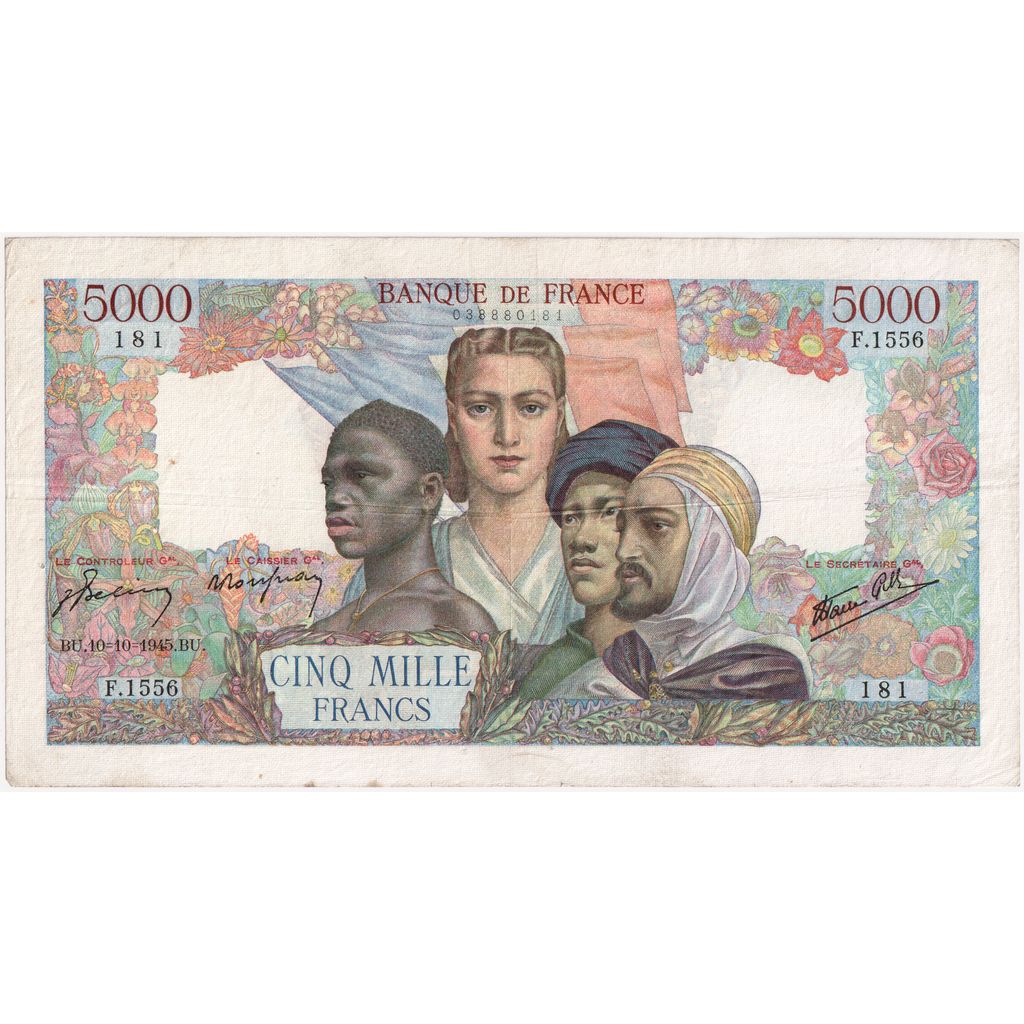 France, 5000 Francs, Empire Français, 1945-10-10, F.1556, TB+