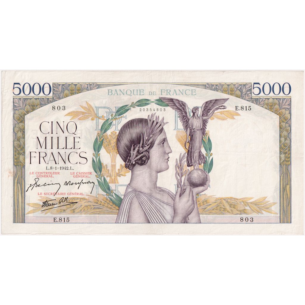 Frankreich, 5000 Francs, Victoire, 1942-01-08, E.815, S+