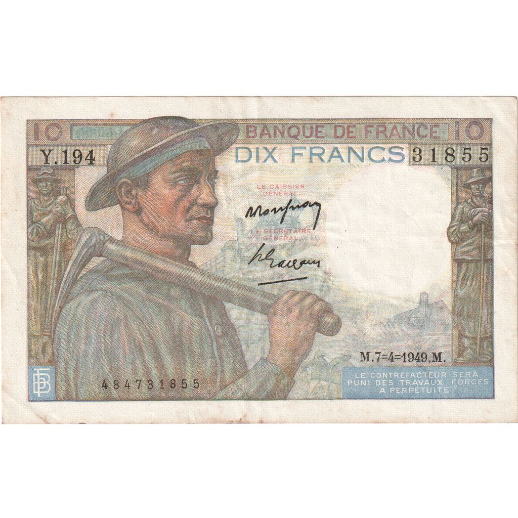 France, 10 Francs, Mineur, 1949-04-07, Y.194, EF(40-45)