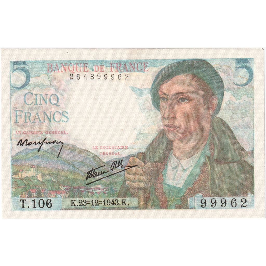 Francia, 5 Francs, Berger, 1943-12-23, T.106, MBC