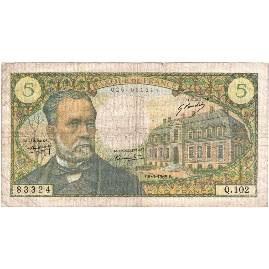 France, 5 Francs, Pasteur, 1969-06-05, Q.102, F(12-15)