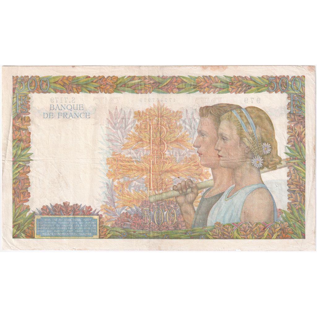 France, 500 Francs, La Paix, 1942-10-15, S.7179, VF(30-35)