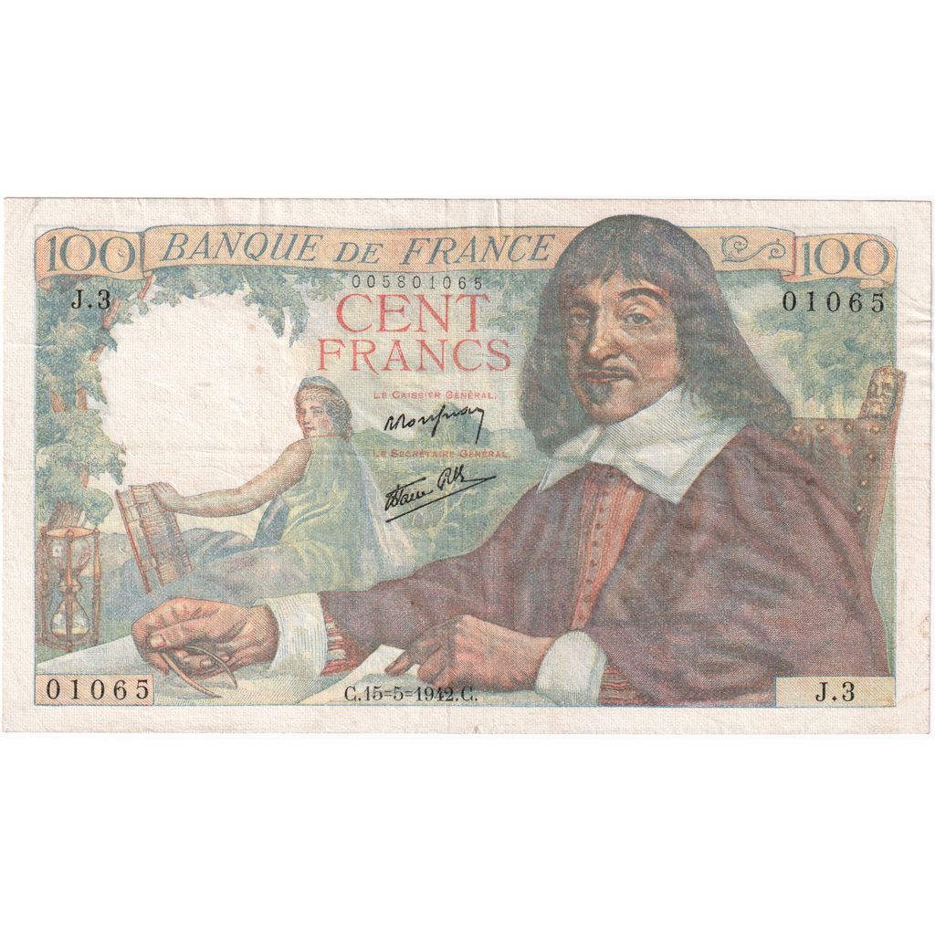 Frankreich, 100 Francs, Descartes, 1942-05-15, J.3, SS