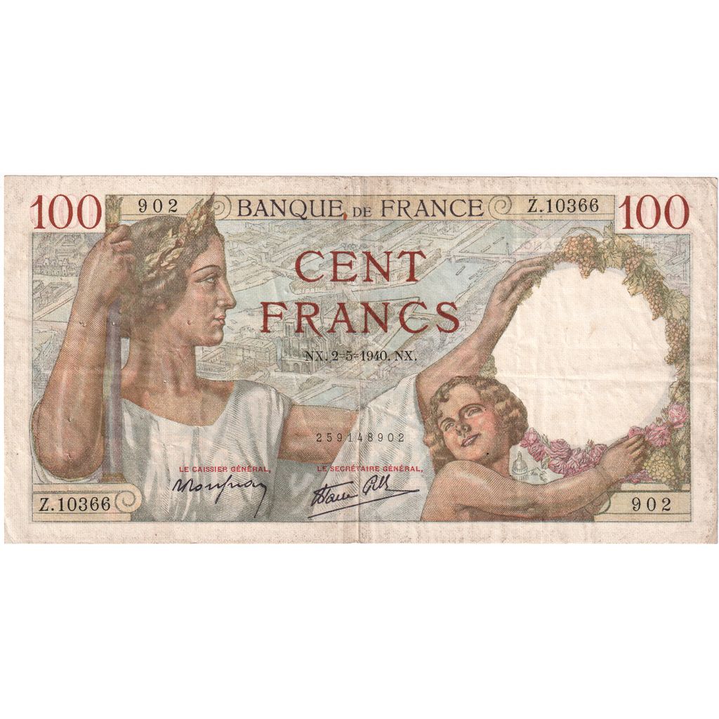 France, 100 Francs, Sully, 1940-05-02, Z.10366, VF(30-35)