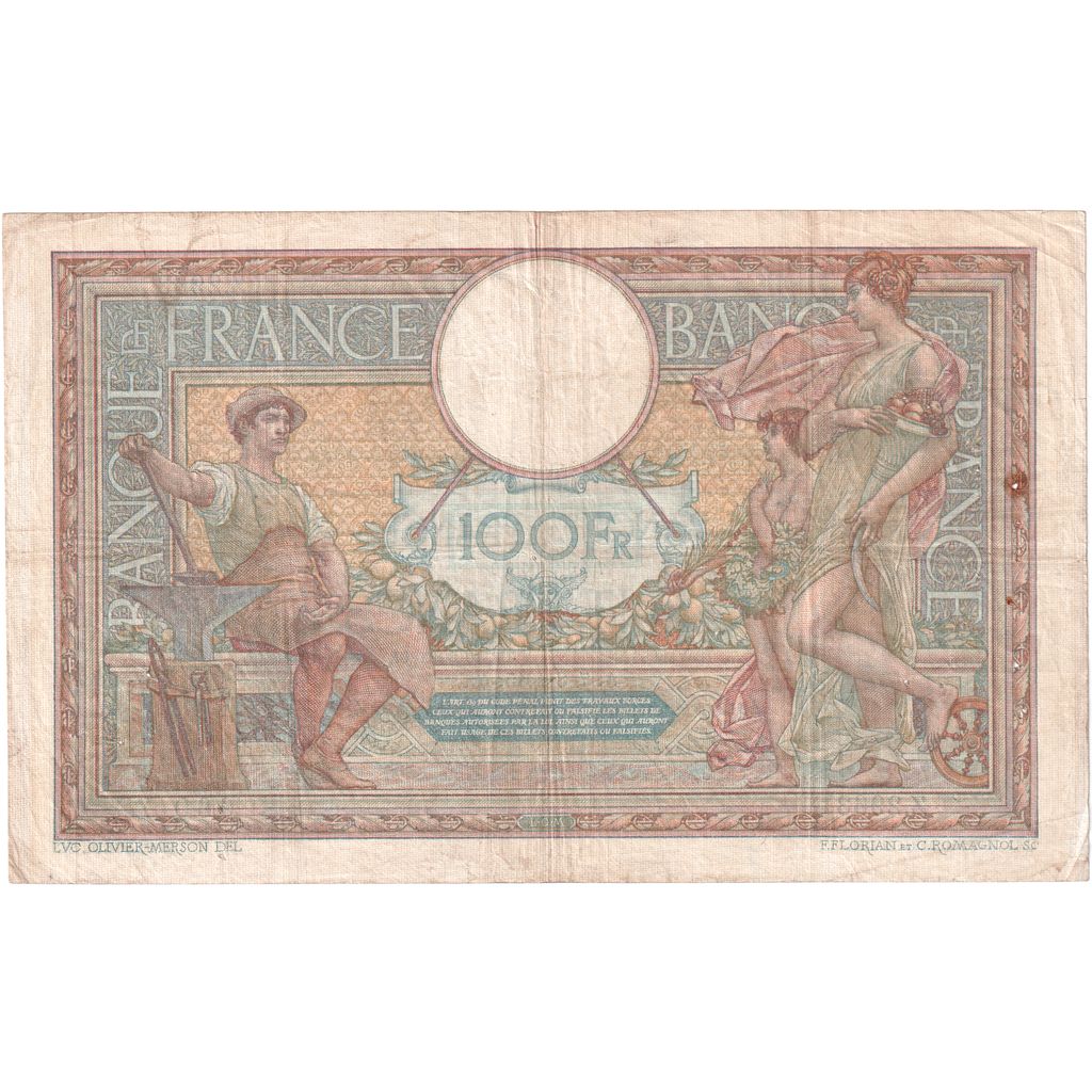 França, 100 Francs, Luc Olivier Merson, 1915-08-07, Z.2963, VF(20-25)
