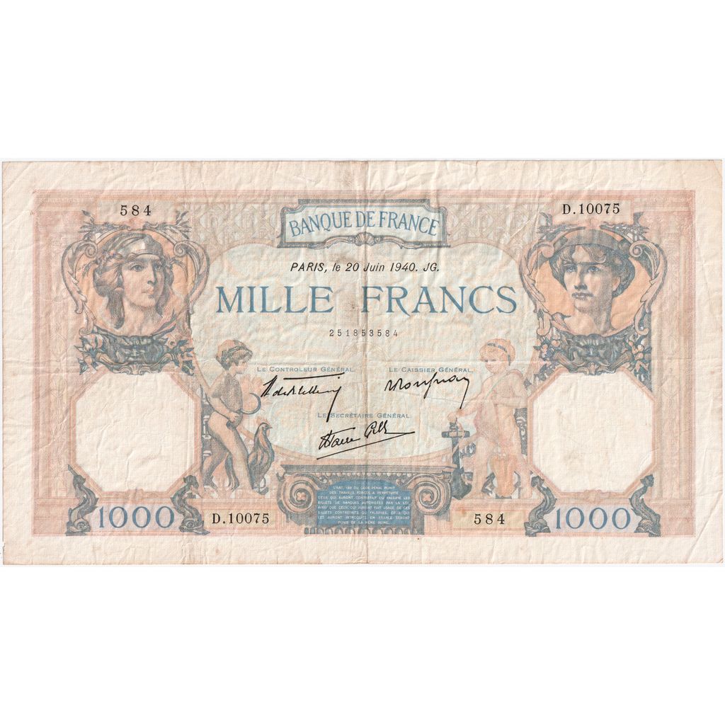 Francia, 1000 Francs, Cérès et Mercure, 1940-06-20, D.10075, MBC