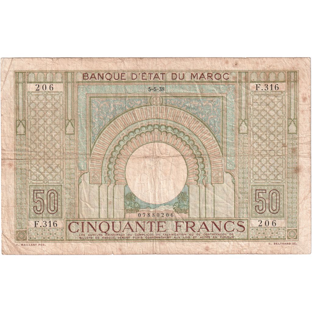 Marruecos, 50 Francs, 1938-05-05, BC