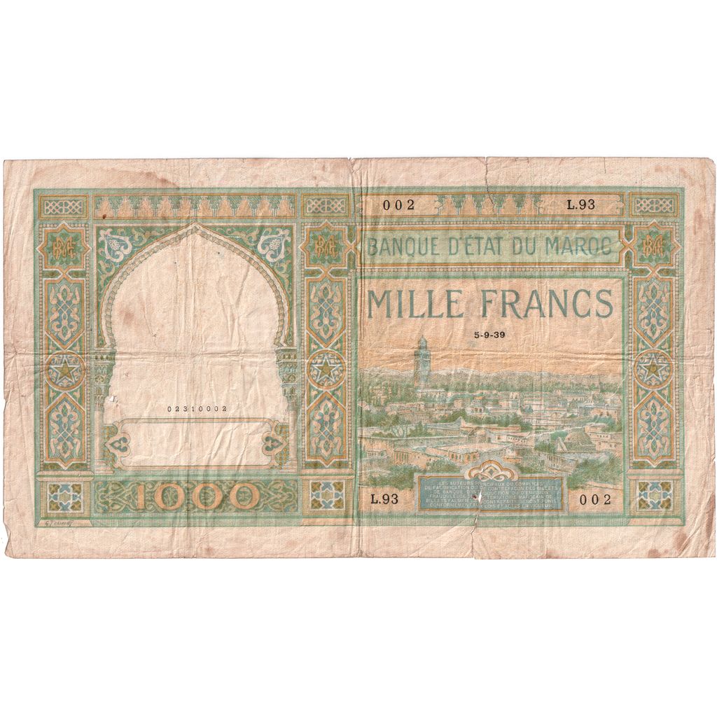 Marokko, 1000 Francs, 1939-09-05, S+
