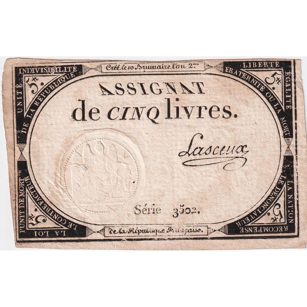 Francja, 5 Livres, 1793, SERIE 3502, VF(20-25)