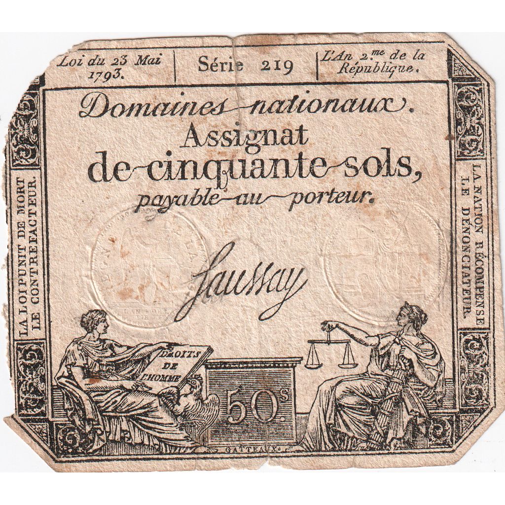 Francia, 50 Sols, 1793-05-23, SERIE 219, MB