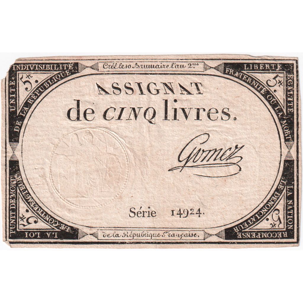 Francia, 5 Livres, 1793, SERIE 14924, BC+