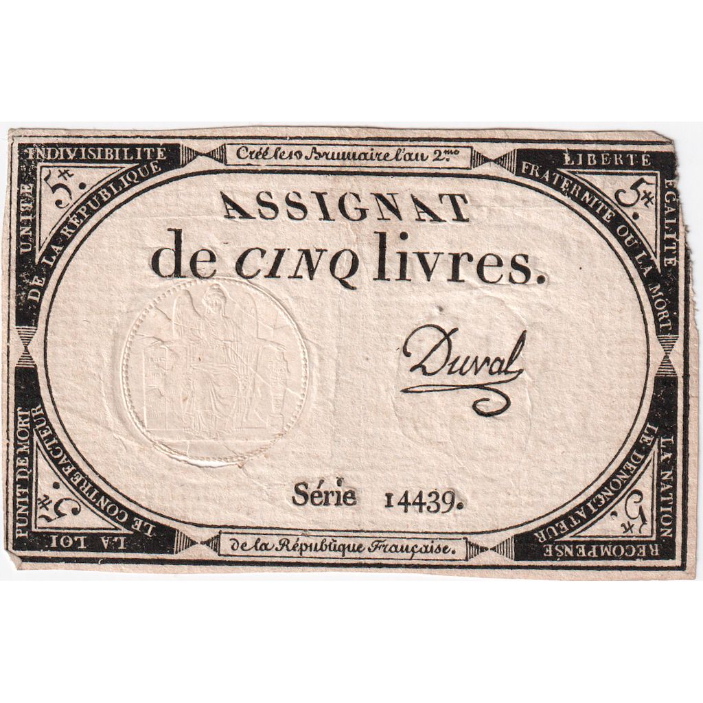 Francja, 5 Livres, 1793, SERIE 14439, EF(40-45)