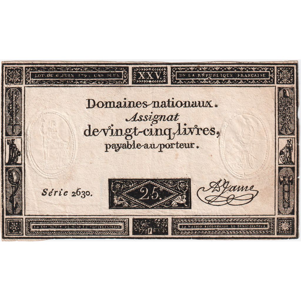 France, 25 Livres, 1793-06-06, SERIE 2630, EF(40-45)