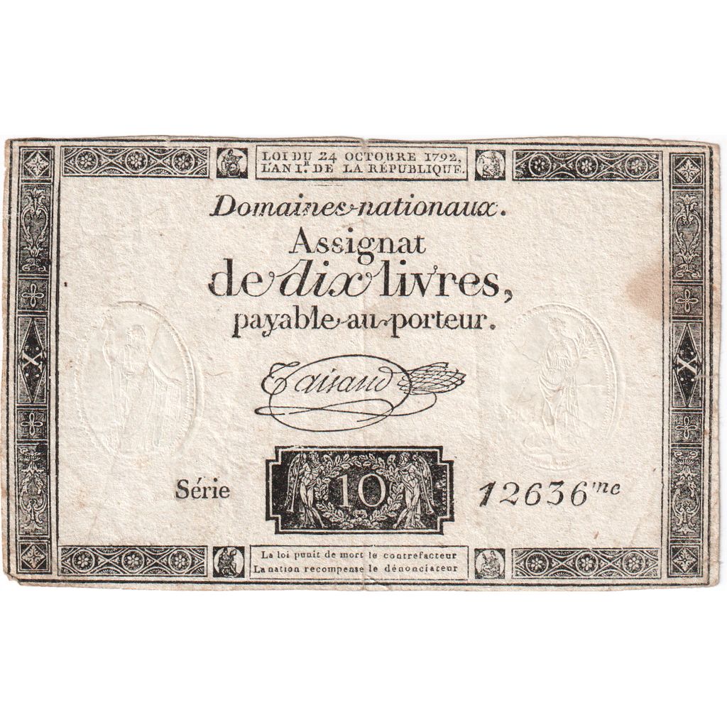 Francia, 10 Livres, 1792-10-24, SERIE 12636, MB+