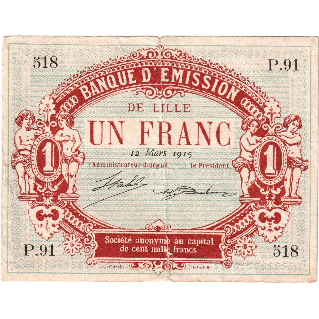 France, 1 Franc, 1915-03-12, P.91 518, TB, Pirot:59-1589