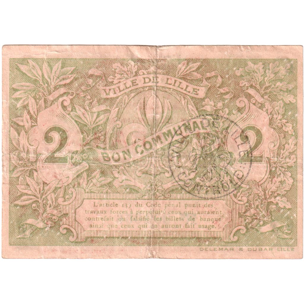 Frankreich, Lille, 2 Francs, 1917-12-15, D19, S+, Pirot:59-1639
