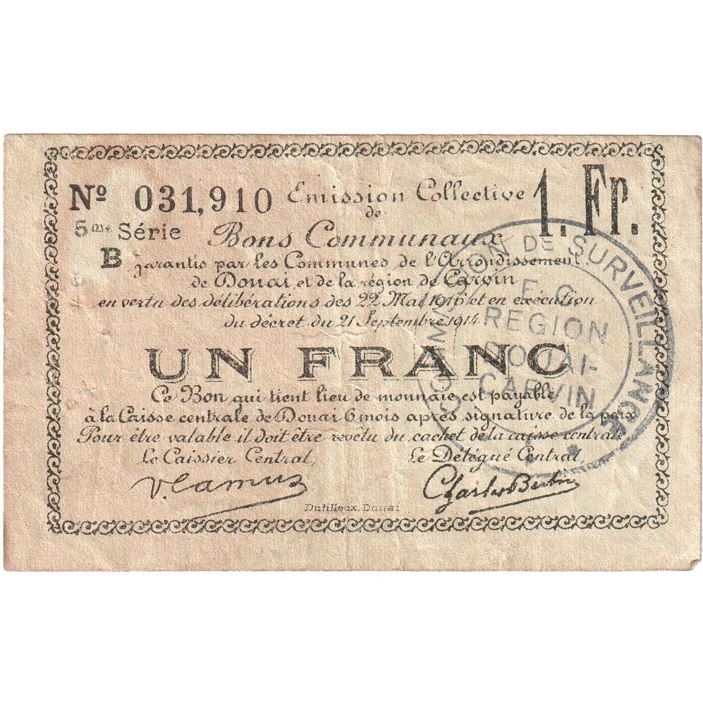 Francia, Douai, 1 Franc, 1916-05-22, Série B, RC+