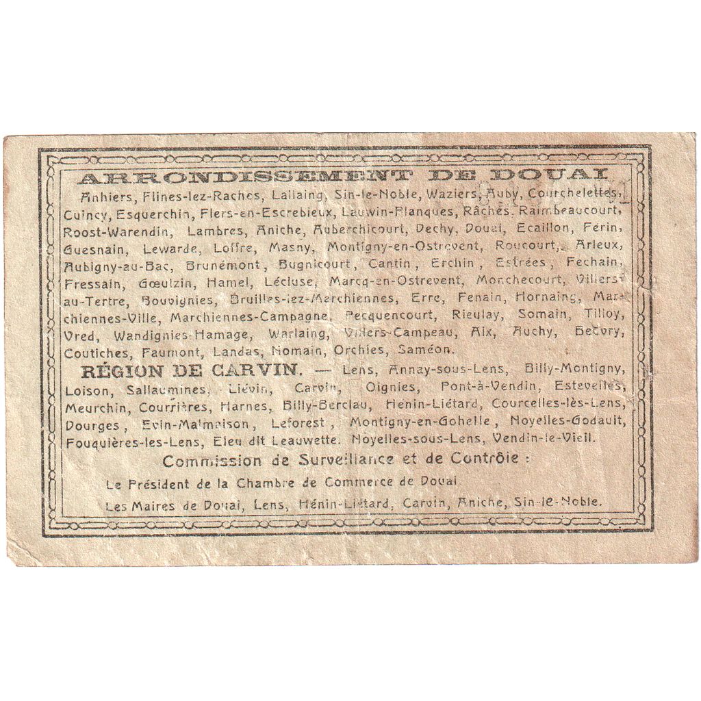 Francia, Douai, 1 Franc, 1916-05-22, Série B, RC+