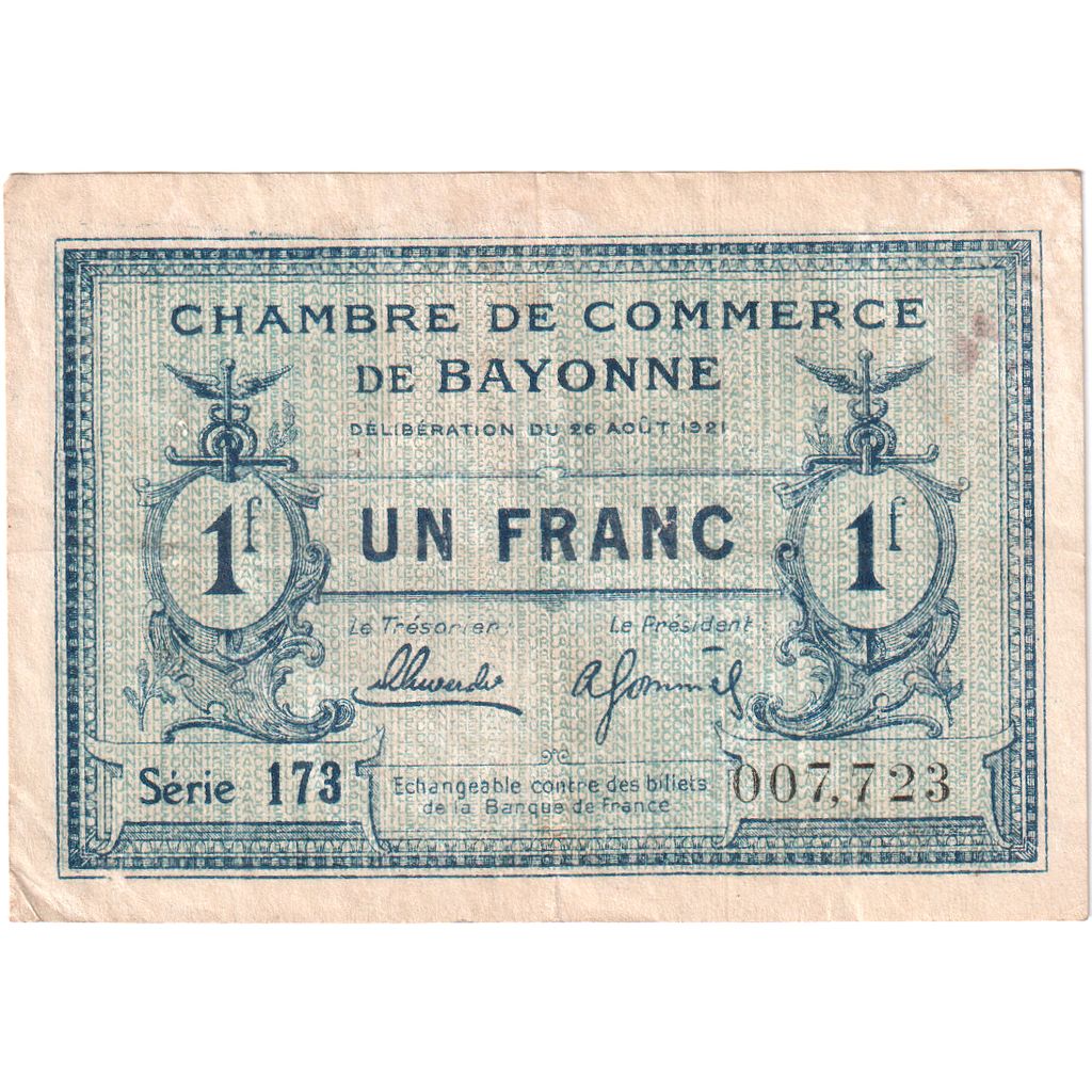 Frankreich, Bayonne, 1 Franc, 1921-08-26, SERIE 173, S
