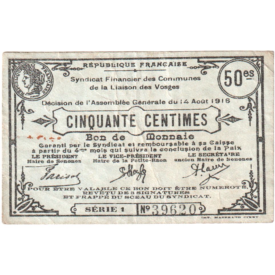 France, 50 Centimes, 1916-08-14, TB+