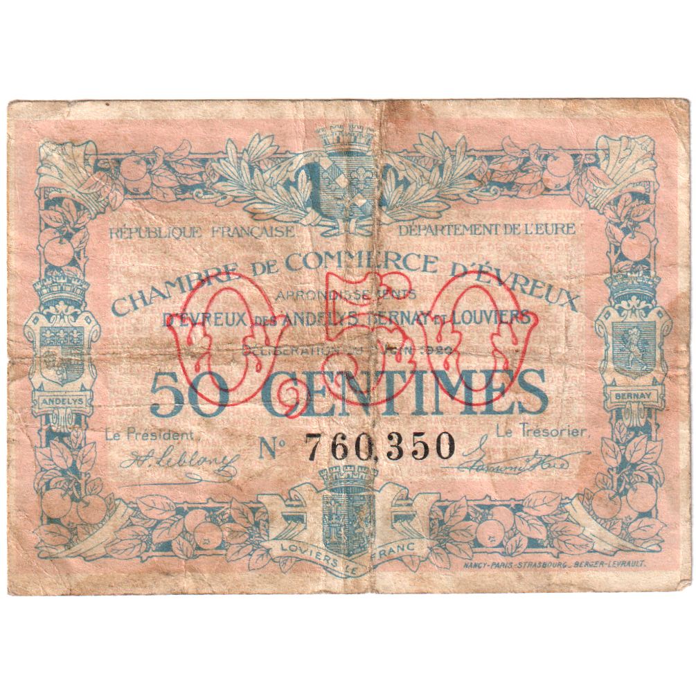 France, Evreux, 50 Centimes, 1920-06-01, 760350, G(4-6)