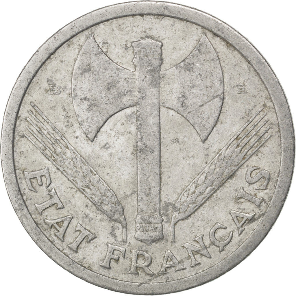Moneda, Francia, Bazor, 2 Francs, 1943, BC+, Aluminio, KM:904.2, Gadoury:536