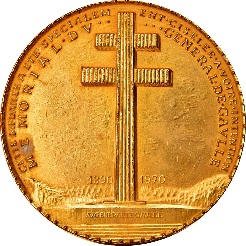 France, Medal, Mémorial du Général de Gaulle, De Jaeger, MS(63), Gilt Bronze