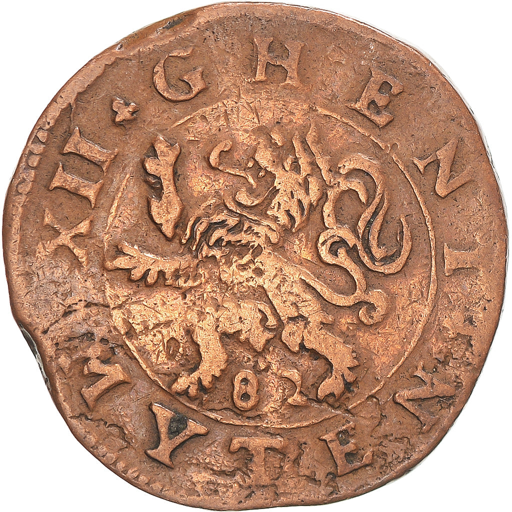 Moeda, Países Baixos Espanhóis, 12 myten, 1582, Gand, VF(30-35), Cobre
