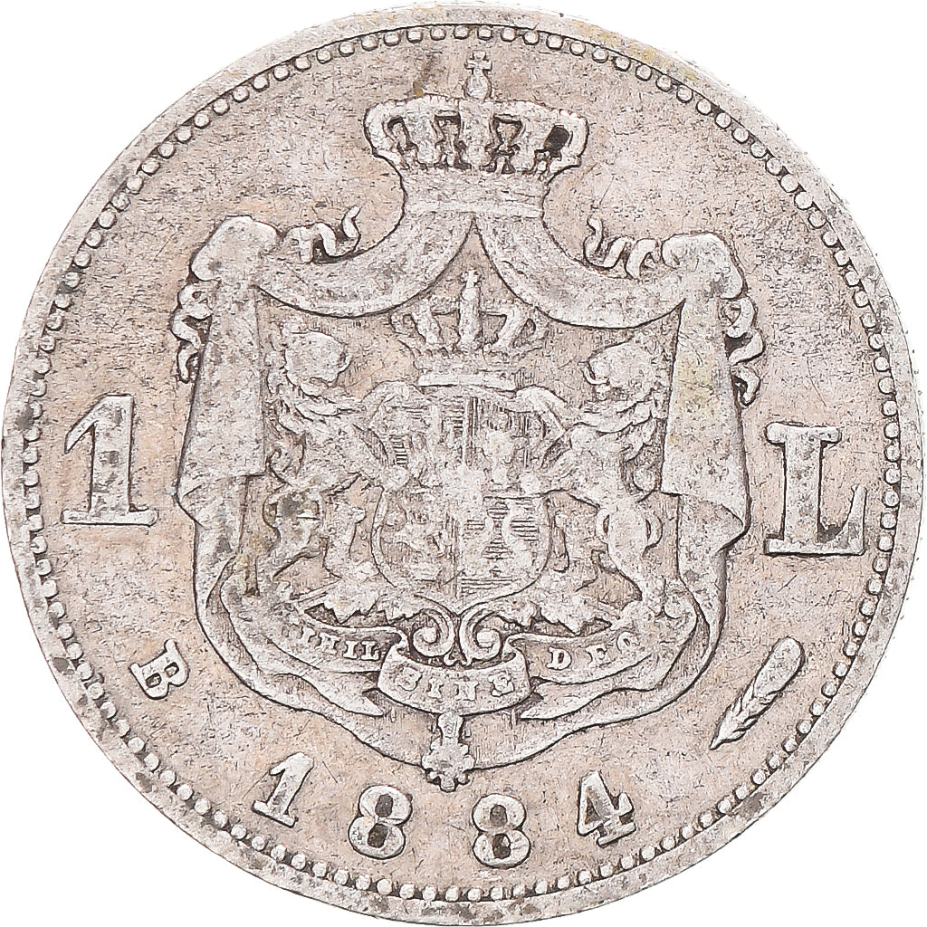 Moneda, Rumanía, Carol I, Leu, 1884, Bucharest, BC+, Plata, KM:22
