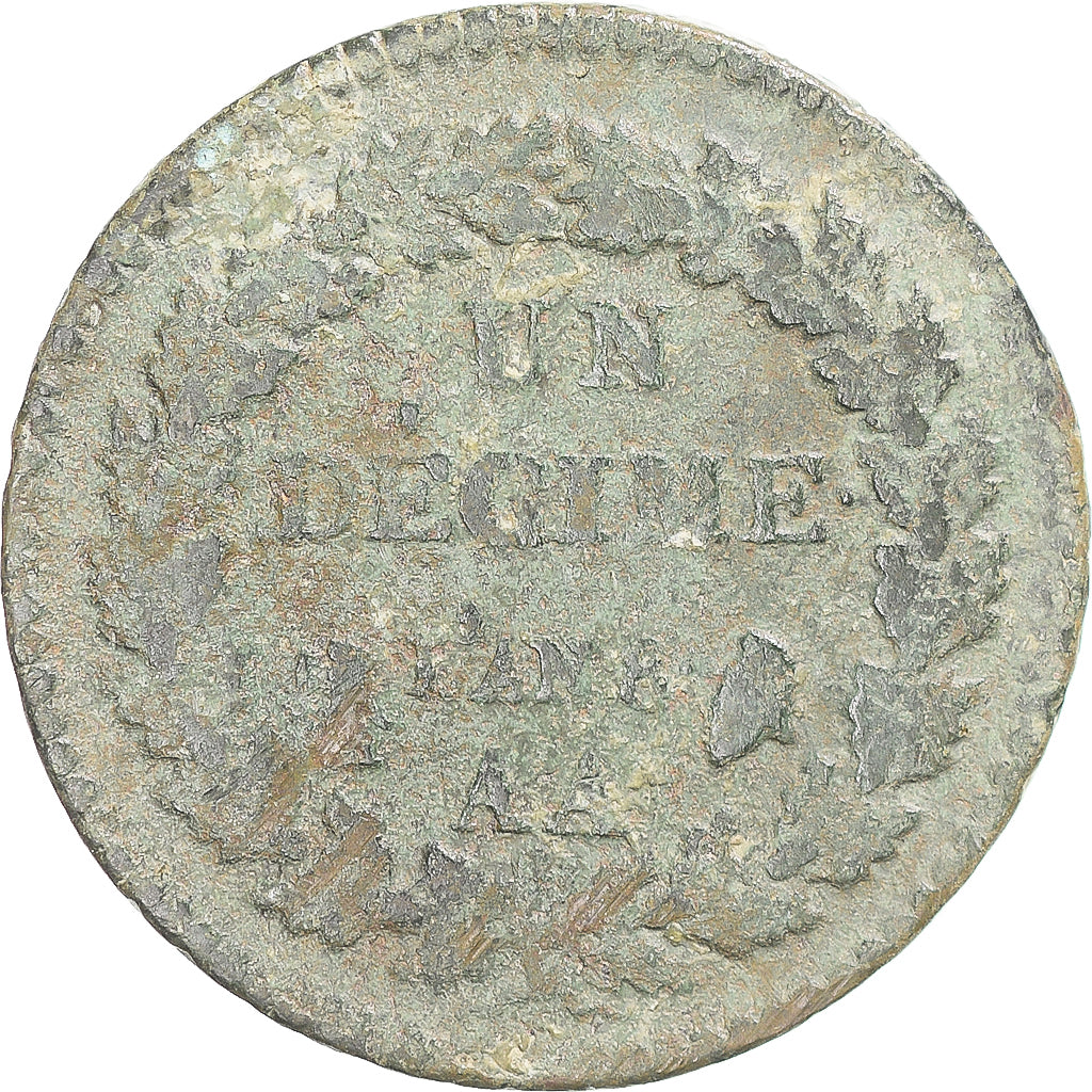 Moneta, Francja, Dupré, Decime, AN 8, Metz, F(12-15), Miedź, Gadoury:187a