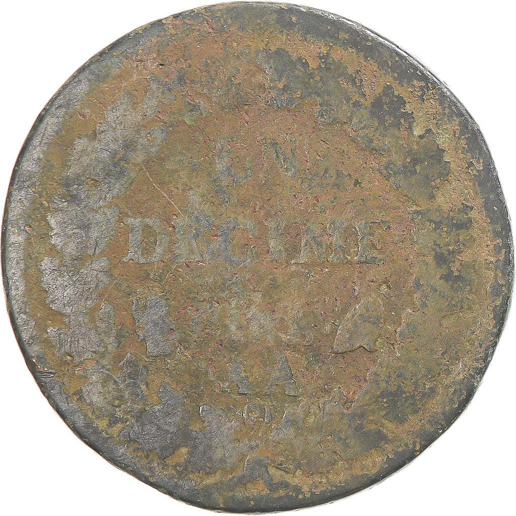 Moeda, França, Dupré, Decime, AN 8, Metz, F(12-15), Cobre, Gadoury:187a