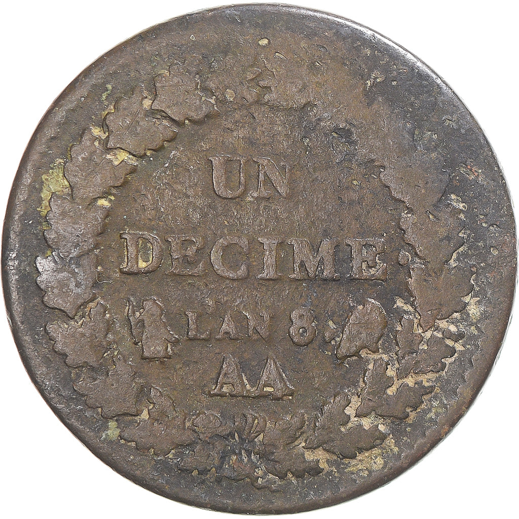 Munten, Frankrijk, Dupré, Decime, AN 8, Metz, FR, Koper, Gadoury:187a