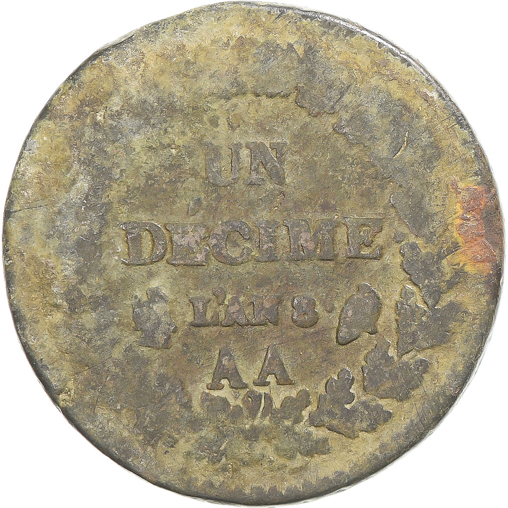 Münze, Frankreich, Dupré, Decime, AN 8, Metz, S, Kupfer, Gadoury:187a