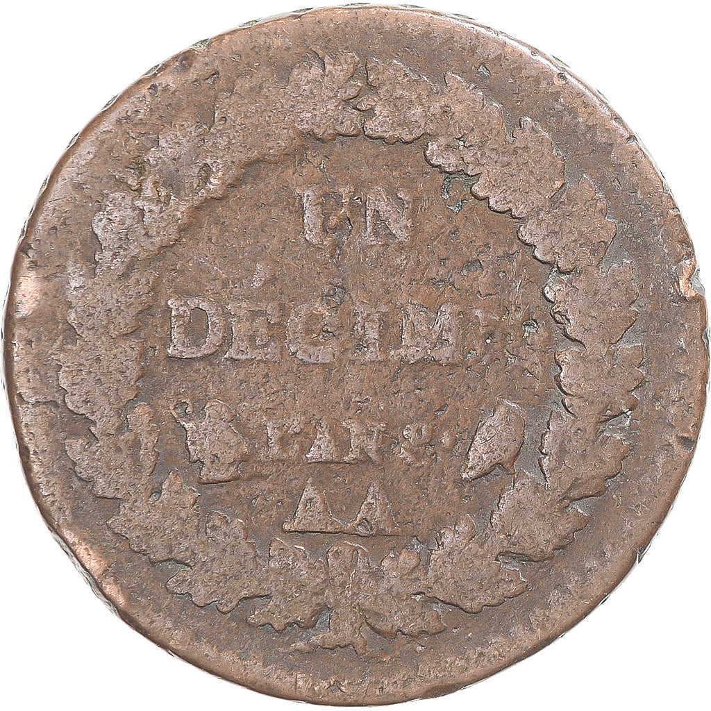 Moeda, França, Dupré, Decime, AN 8, Metz, VF(20-25), Cobre, Gadoury:187a