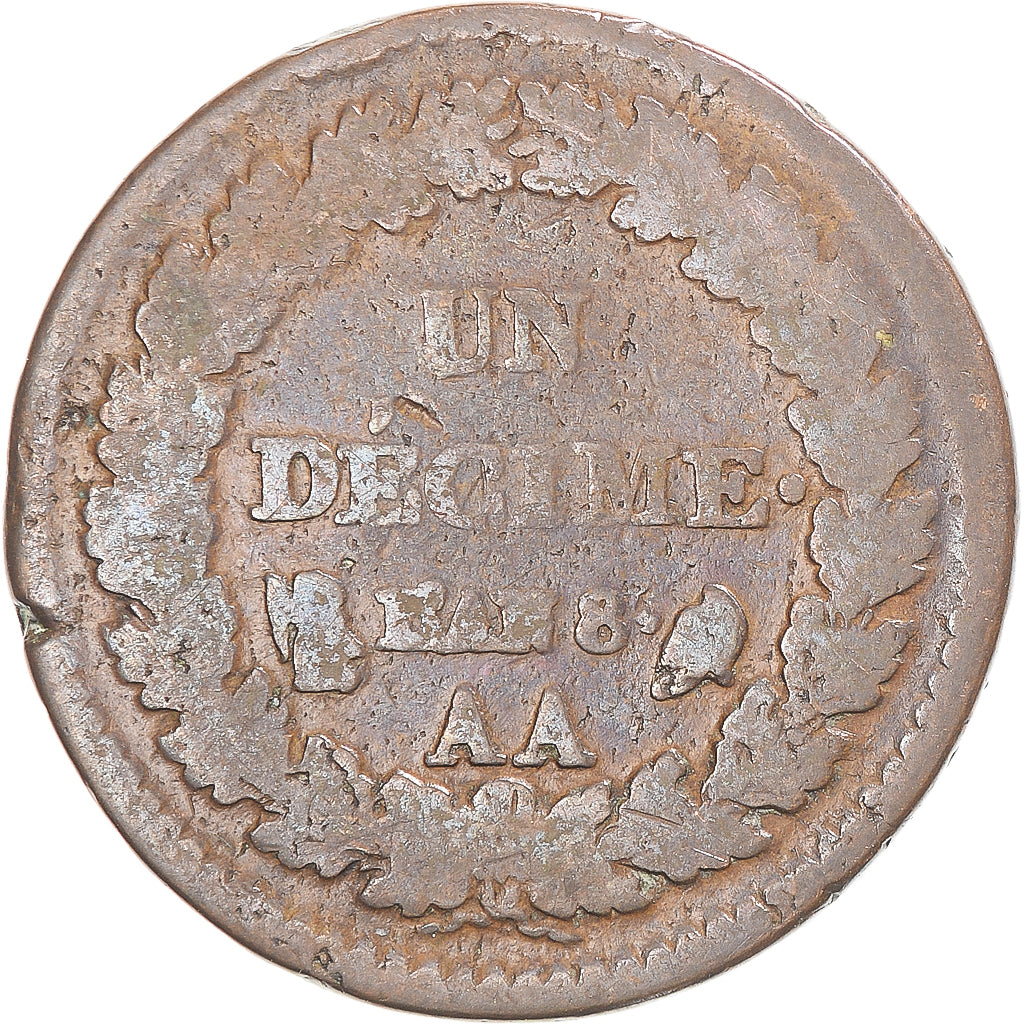 Coin, France, Dupré, Decime, AN 8, Metz, VF(20-25), Copper, Gadoury:187a