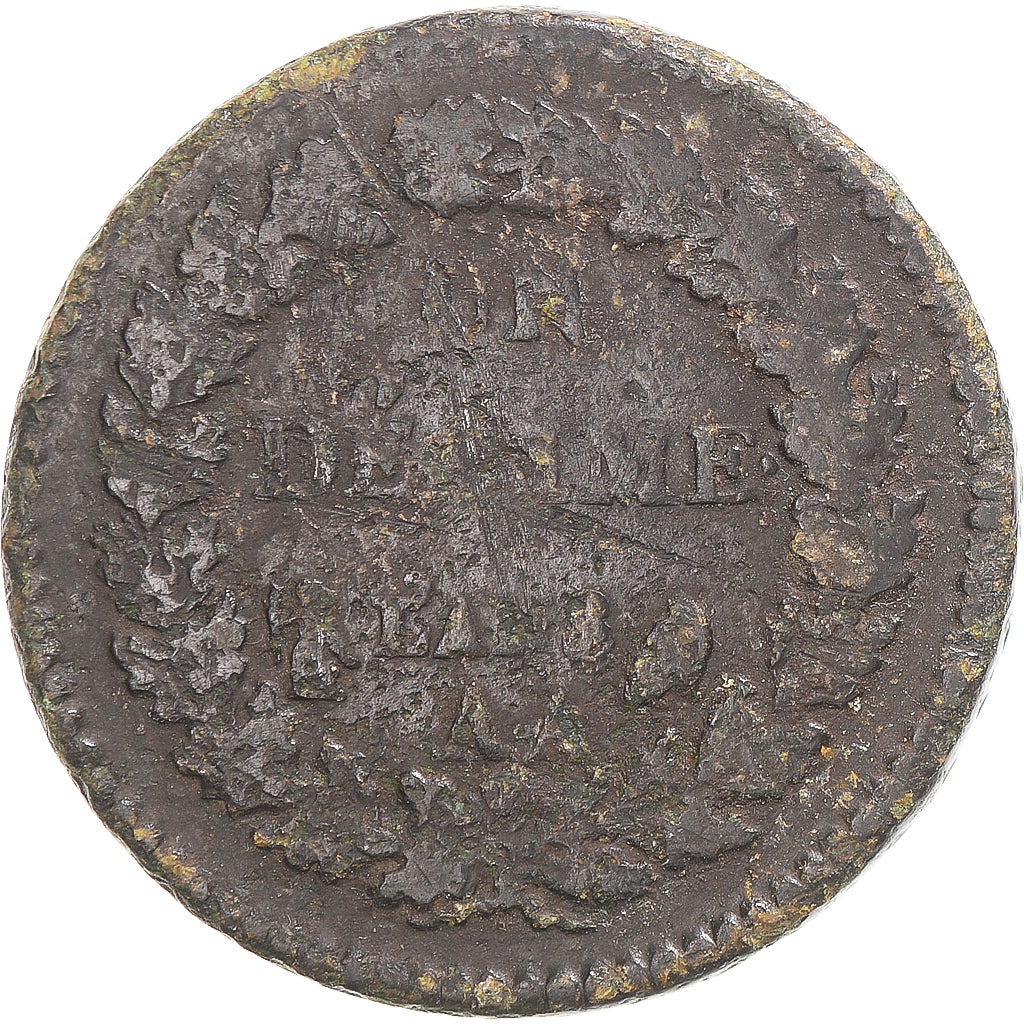 Moeda, França, Dupré, Decime, AN 8, Metz, VF(20-25), Cobre, Gadoury:187a