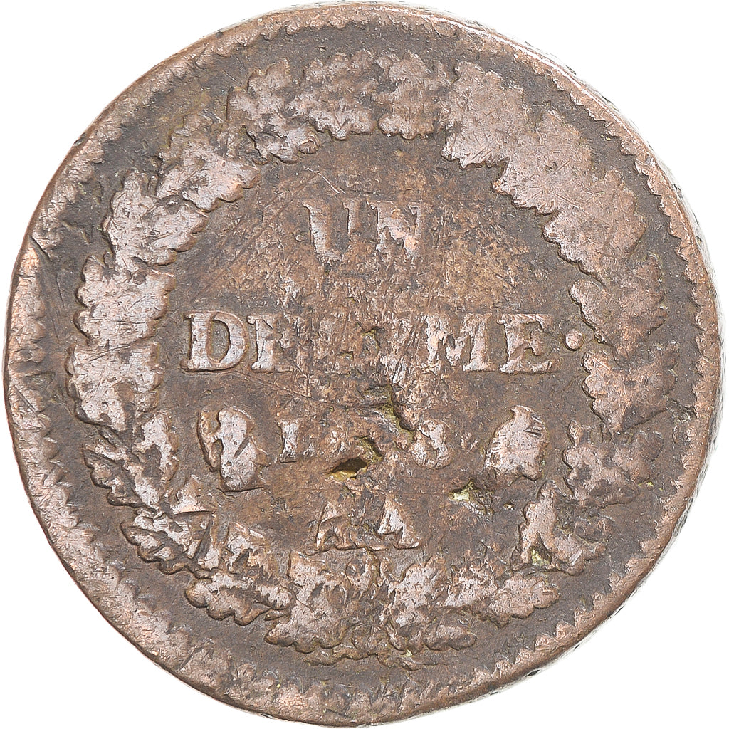 Coin, France, Dupré, Decime, AN 8, Metz, VF(20-25), Copper, Gadoury:187a