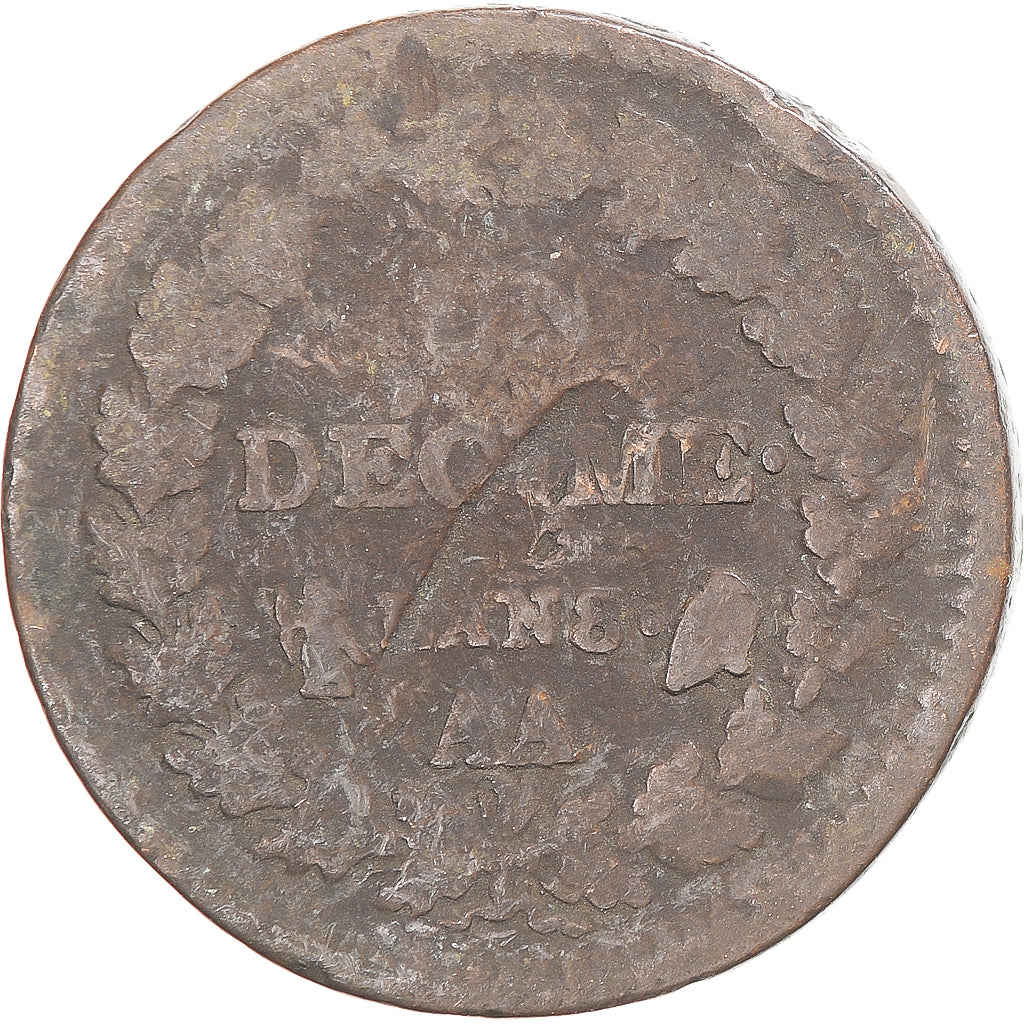 Moeda, França, Dupré, Decime, AN 8, Metz, VF(20-25), Cobre, Gadoury:187a