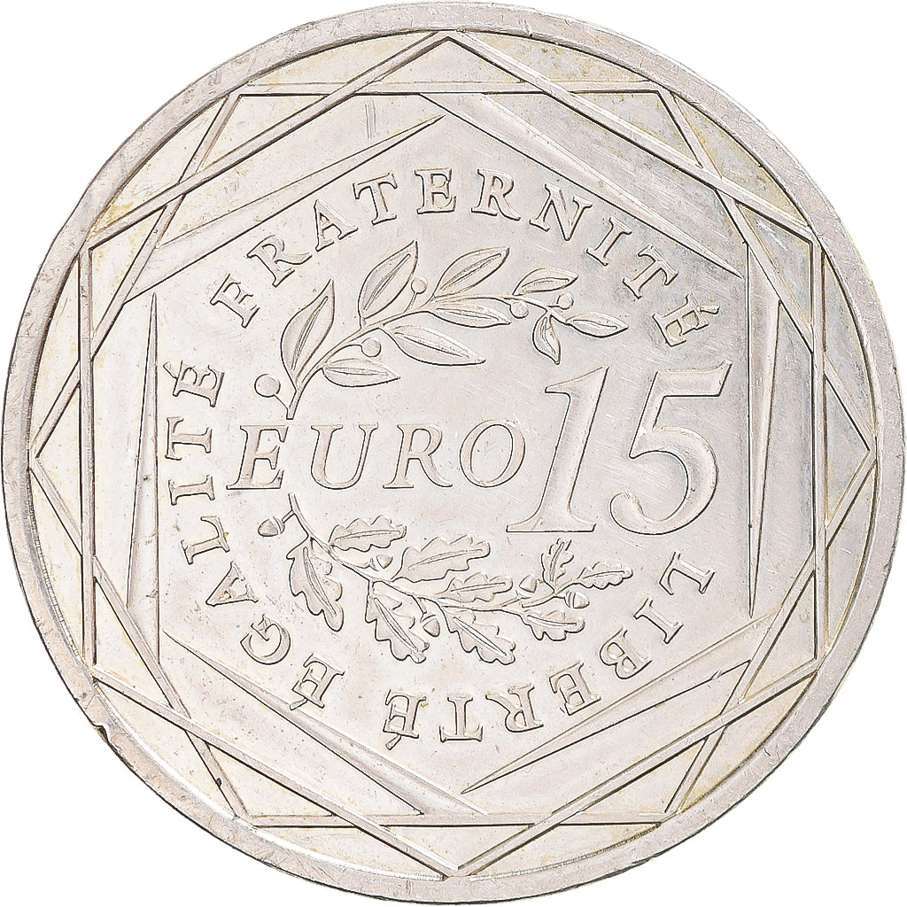 Francja, Semeuse, 15 Euro, 2008, Monnaie de Paris, MS(63), Srebro, KM:1535
