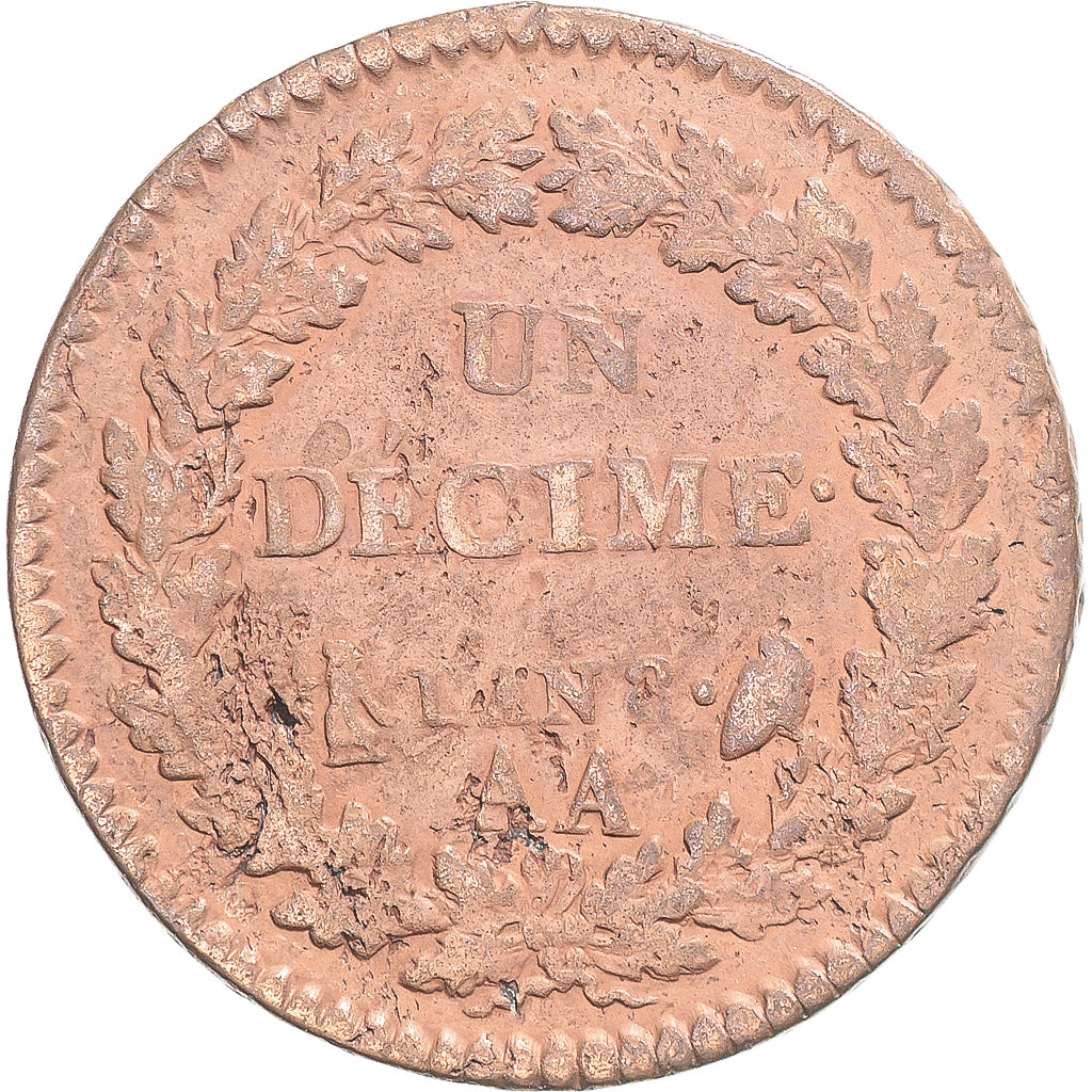 Moeda, França, Dupré, Decime, AN 8, Metz, VF(20-25), Cobre