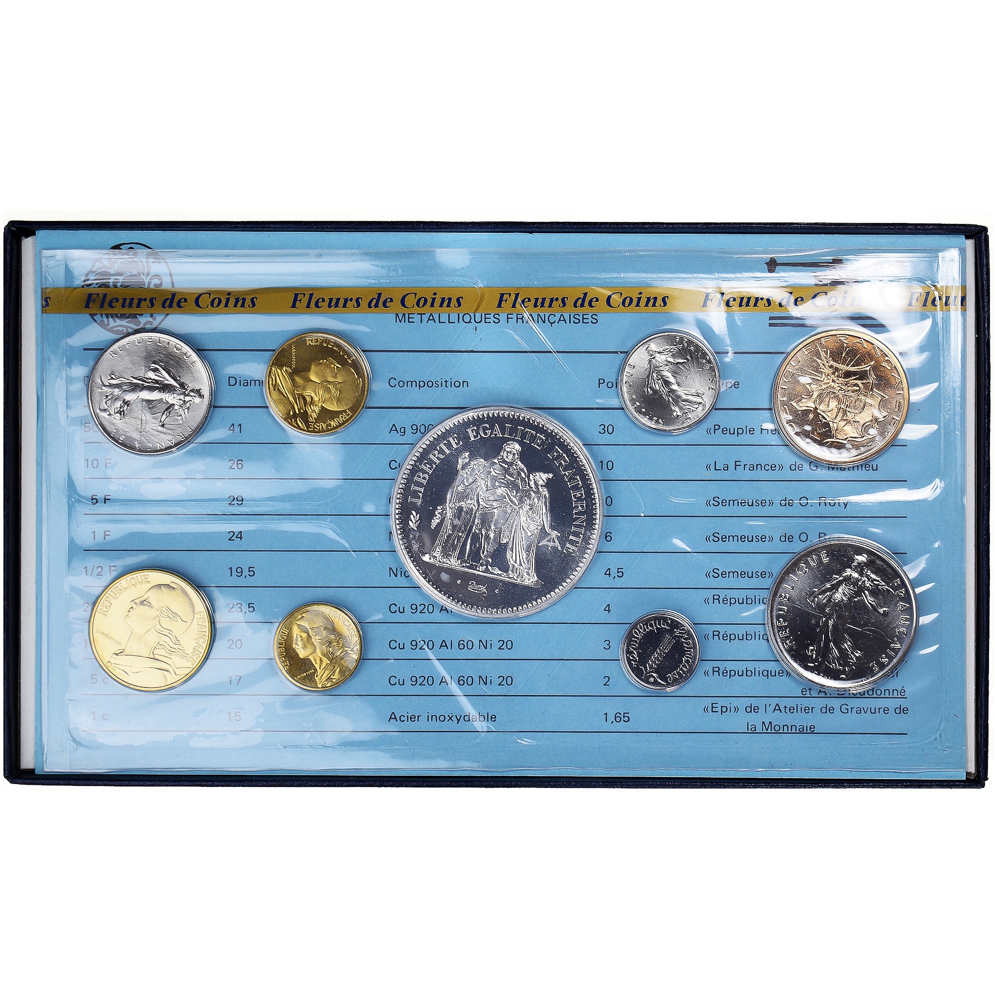 Moeda, França, Coffret 1 c. à 50 frs., 1978, Monnaie de Paris, FDC, MS(65-70)