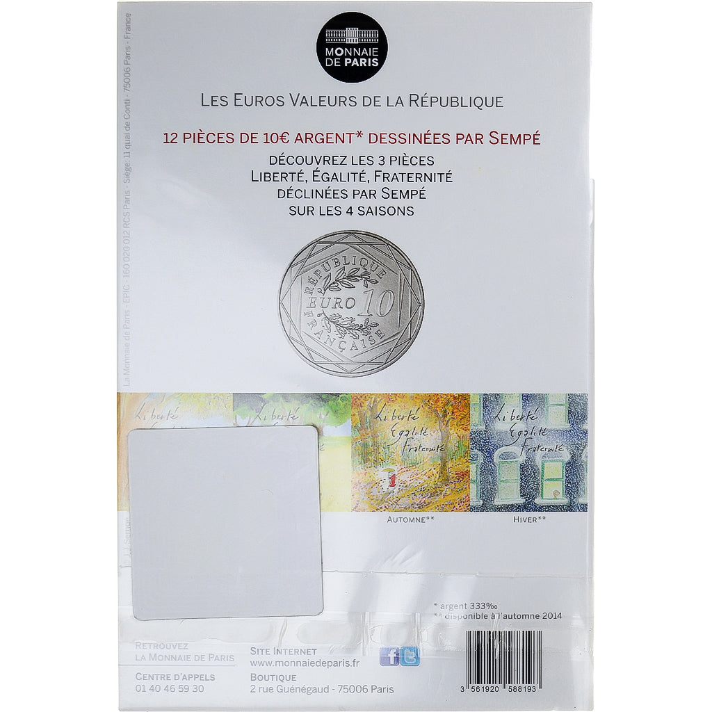 France, 10 Euro, Sempé - Été - Fraternité, 2014, Monnaie de Paris