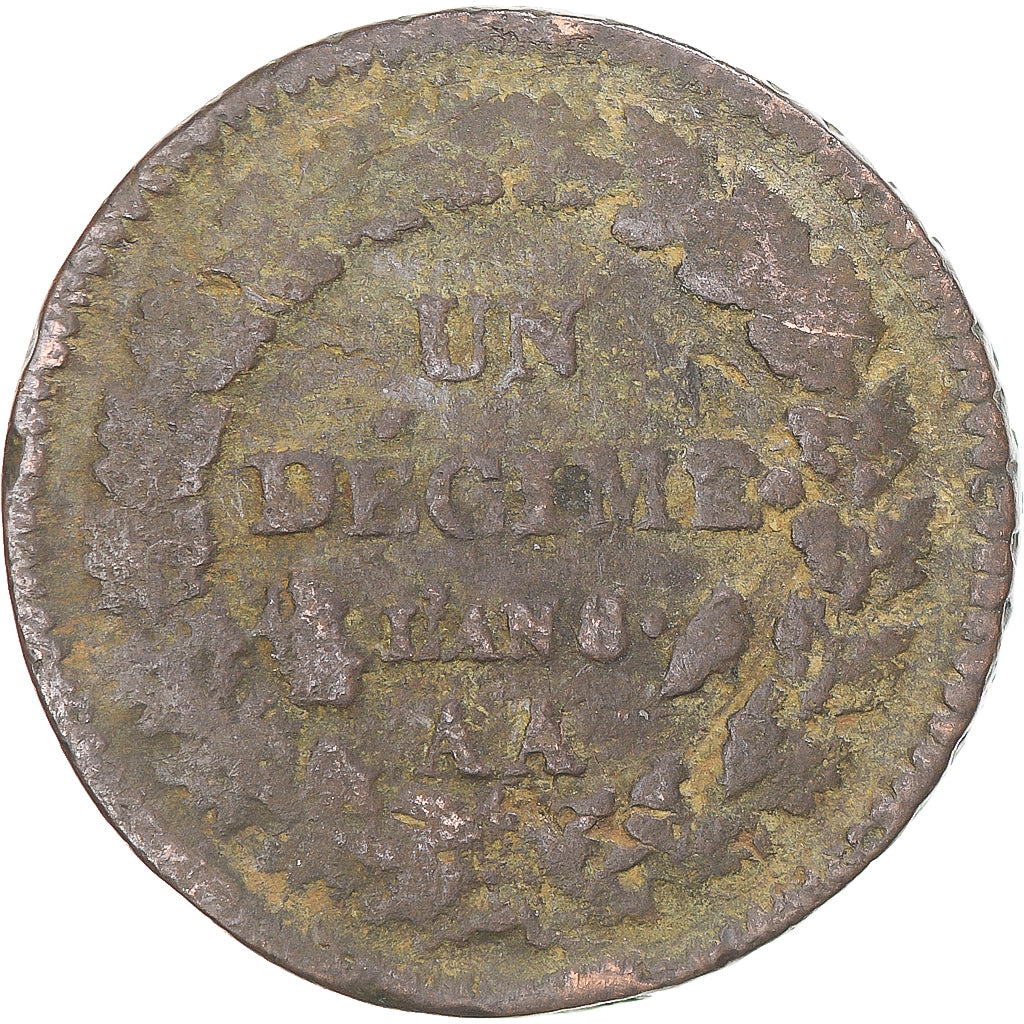 Munten, Frankrijk, Dupré, Decime, AN 8, Metz, FR+, Koper, Gadoury:187a