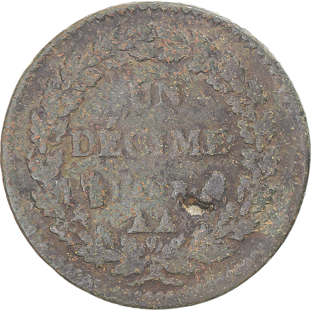 Moeda, França, Dupré, Decime, AN 8, Metz, VF(30-35), Cobre, Gadoury:187a