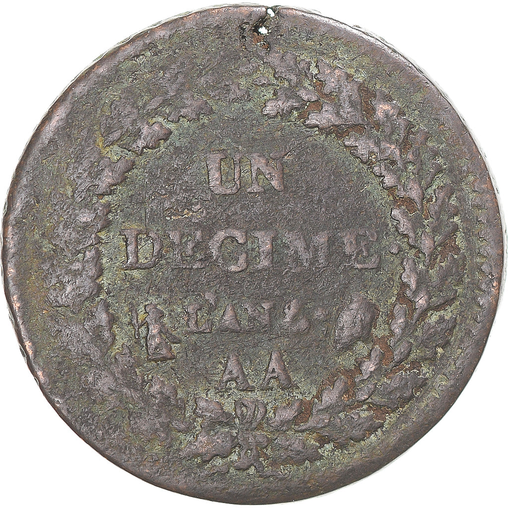 Munten, Frankrijk, Dupré, Decime, AN 8, Metz, FR+, Koper, Gadoury:187a